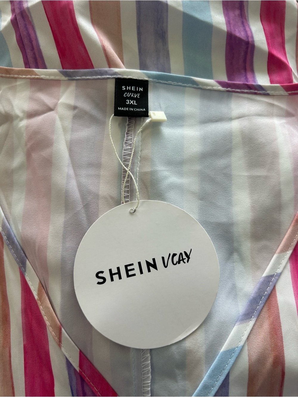 SHEIN Pastel Striped V-Neck Dress in Pink, Lavender, Blue and Cream - Picture 3 of 4